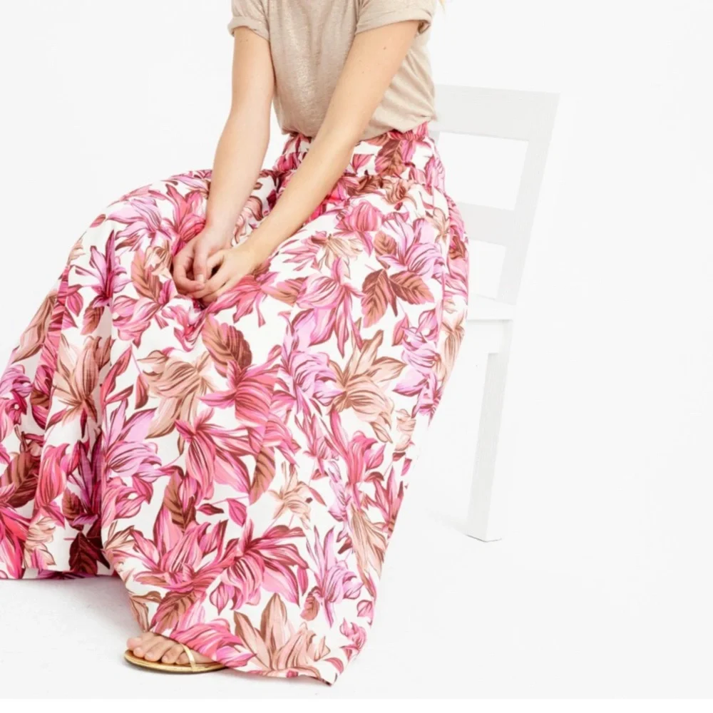 J.Crew Collection painted floral tulle lined ball skirt pink brown flowers Sz 4